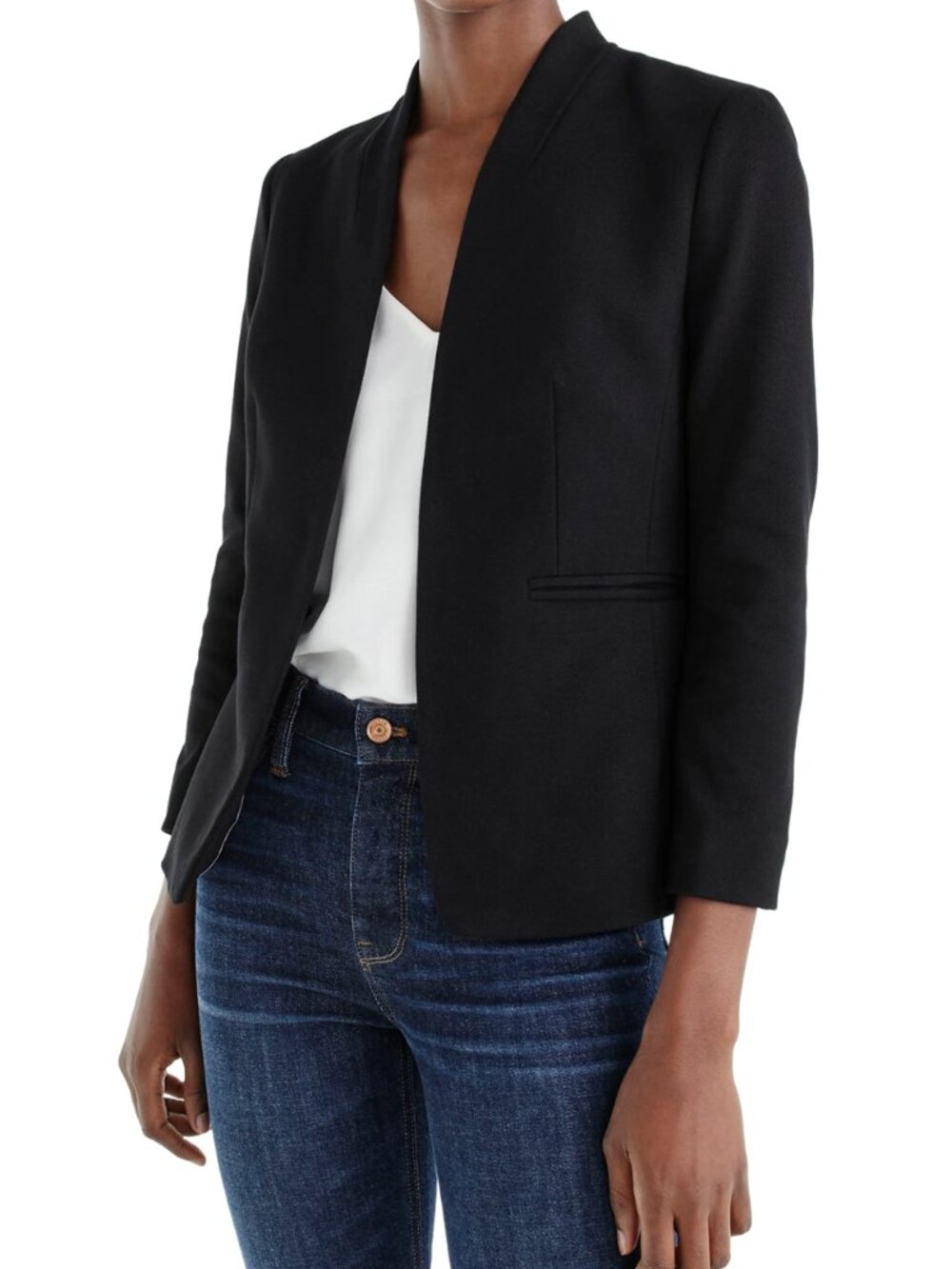 NWT J.Crew Going Out Blazer in Black Stretch Twill Open Front Jacket 4